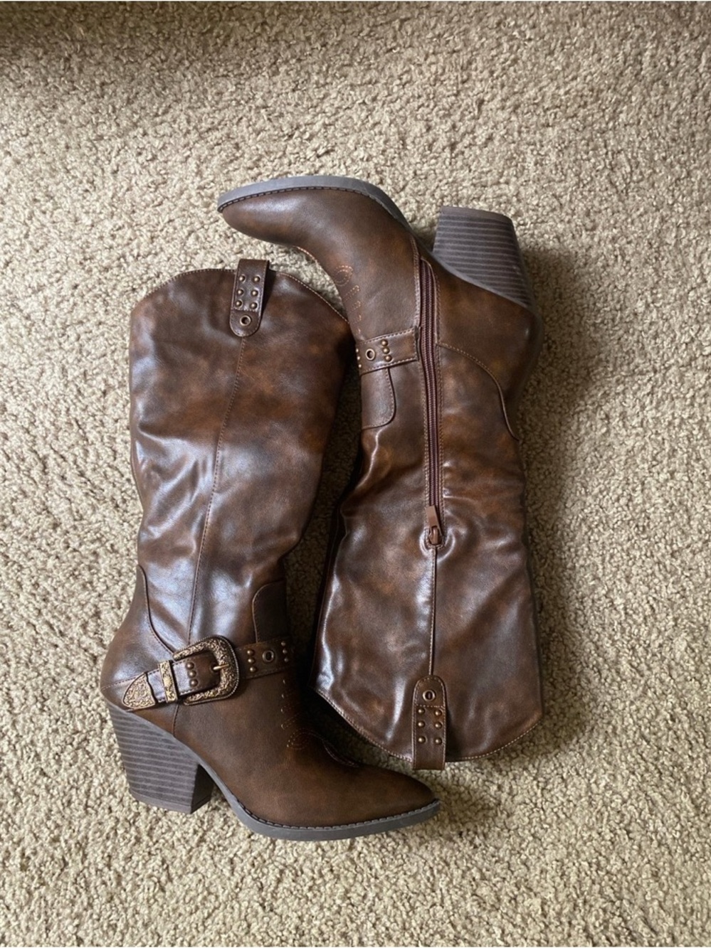 T.J.Maxx Brown Western-Style Knee Boots with Buckle - Picture 2 of 3